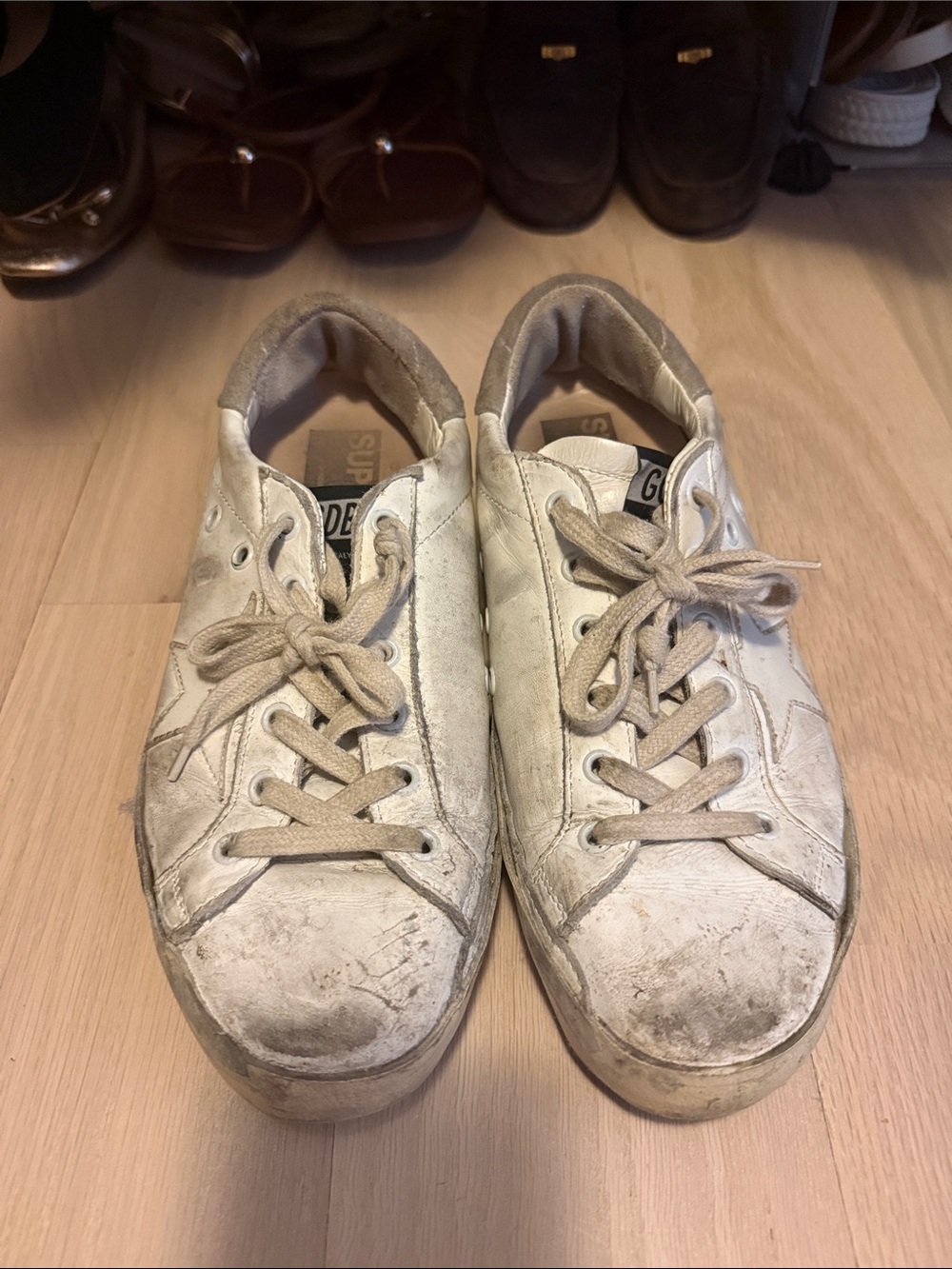 Golden Goose White and Beige Sneakers